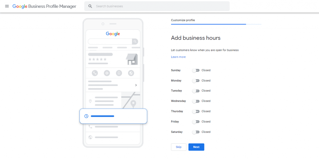 Business Profile - Customise Business Profile