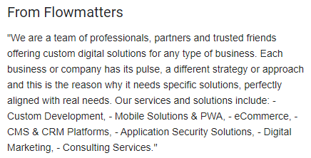 Business Profile - Description Example